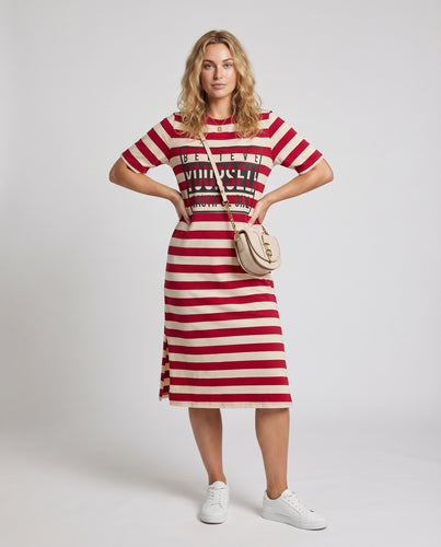 Damen Freizeit-Midikleid Statement-Frontprint Seitenschlitz Oversize