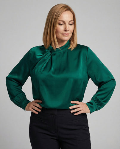Satin Langarmbluse Damen Mit Schleife