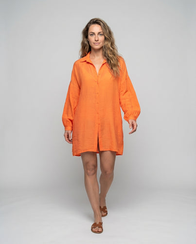 Damen Strand-Hemdkleid Umlegekragen Knopfleiste Weite Manschetten