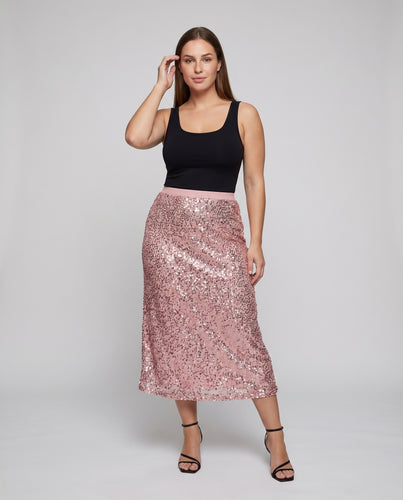 Damen Edle Gerade Silhouette Pailletten Pailletten-Midirock