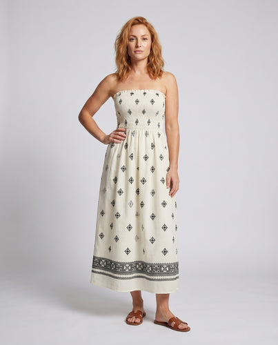 Damen Trägerloses Sommerkleid Smokbustier Ausgestellter Rock