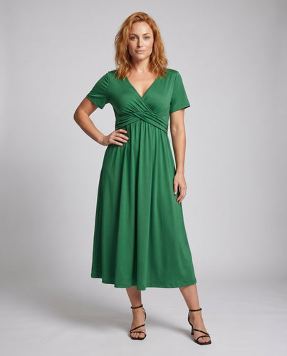 Damen Midikleid Überkreuzte Brust Knoten-Taillenband A-Linie