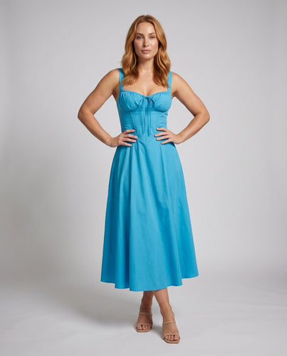 Damen Bustier-Midikleid Eingearbeitete Stäbchen Tellerrock Satiniert