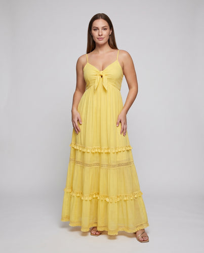 Damen Sommerkleid Geknotetes Bustier Pompon-Volants Bodenlang