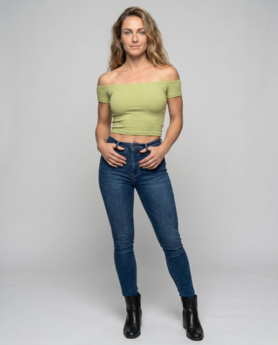Damen figurbetontes Crop-Top mit Off-Shoulder Design