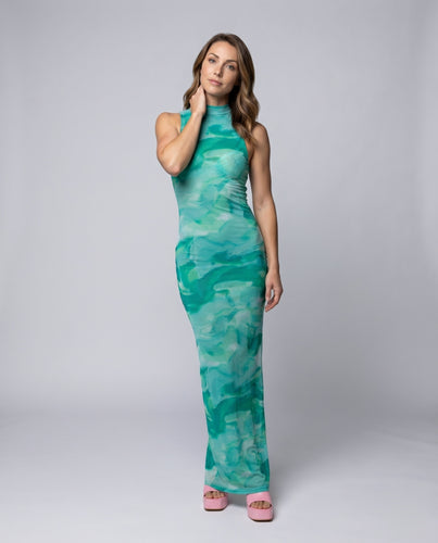 Damen luftiges Maxikleid mit asymmetrischem Wellenmuster