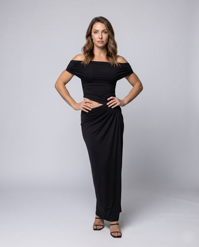 Damen Elegantes Wickelkleid mit schulterfreiem Design und asymmetrischem Schnitt EB