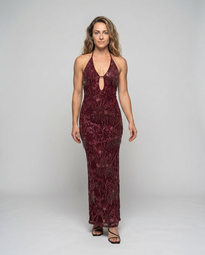 Damen Maxikleid mit elegantem Rücken-Design und floralen Mustern EB