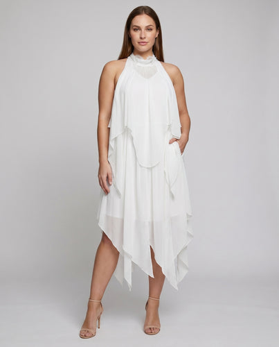 Damen elegantes Maxikleid mit fließendem Schnitt und raffinierten Rüschen EB