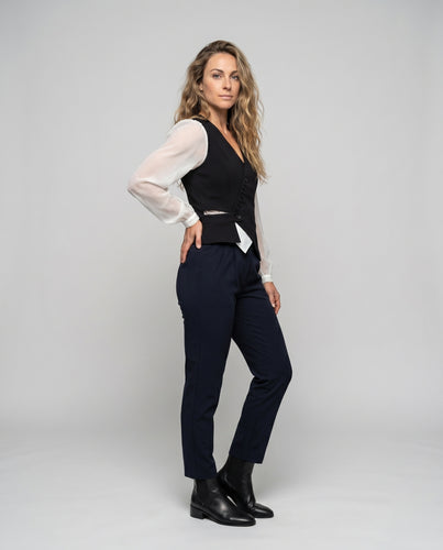 Damen Elegante Weste mit Blusenärmel und tiefem V-Ausschnitt EB