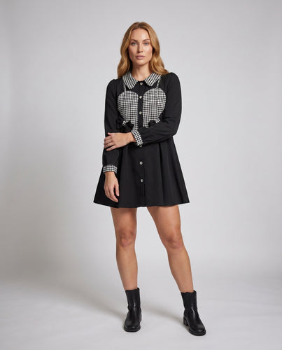 Damen Elegantes Hemdblusenkleid mit Karodetails und Schleifen EB