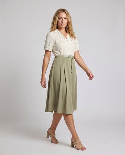 Damen Elegantes Wickelkleid mit taillierter Bluse und schwingendem Rock EB