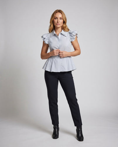 Damen Fließende Bluse mit Rüschendetails und gestreiftem Design EB