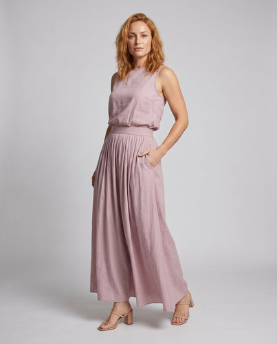 Damen Luftiges Maxikleid mit hohem Taillenbund und fließendem Schnitt EB