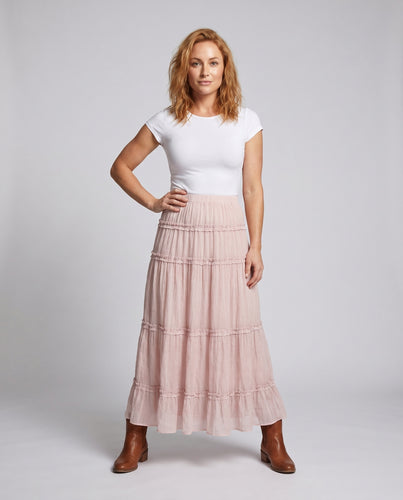 Damen Maxi-Rock mit Volant und zarten Rüschendetails EB