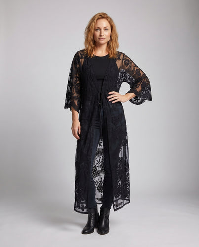 Damen elegant gestalteter Häkel-Kimono mit fransigen Details EB