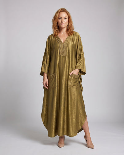 Damen Eleganter Kaftan mit verspielter Stickerei und praktischen Taschen EB