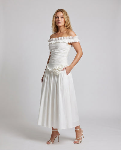 Damen nan Balconette-Korsettkleid mit besticktem Mieder, gerafftem Volantkragen und plissiertem Maxirock