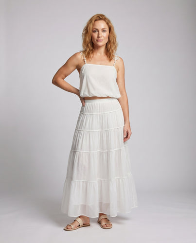 Damen nan luftiger Chiffon-Zweiteiler mit bestickten Trägern und mehrlagigem Stufenrock