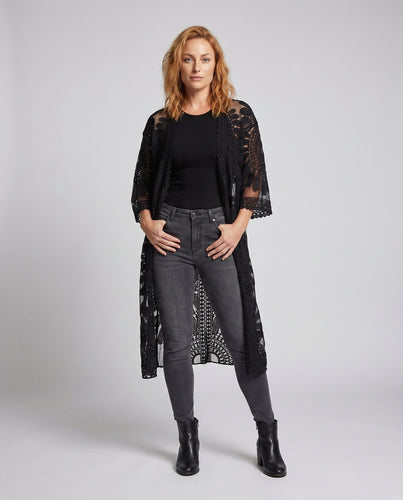 Damen Häkel-Kimono mit floralem Muster EB