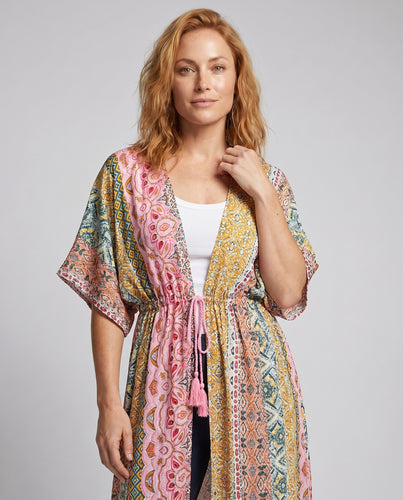 Damen Kaftan mit buntem Ethno-Design und asymmetrischem Schnitt EB
