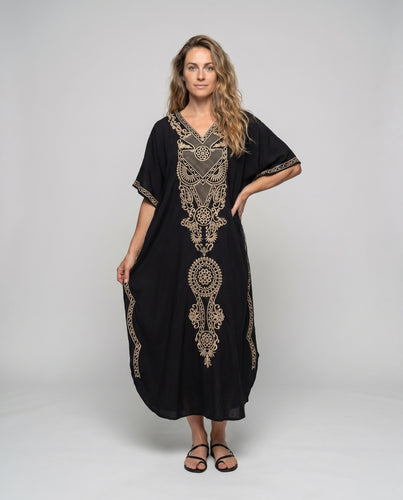 Damen Kaftan mit exquisiter Handbestickung und V-Ausschnitt EB