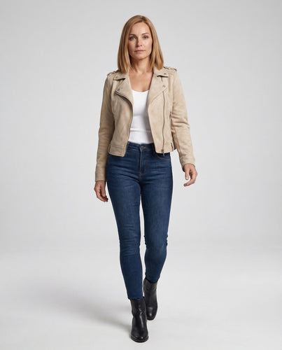 Damen Bikerjacke aus Wildlederimitat mit edlen Details