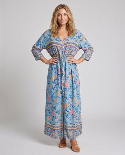 Damen Maxikleid mit buntem floralen Druck und seitlichem Schlitz EB
