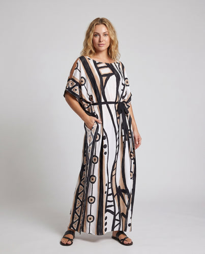 Damen Maxikleid mit einzigartigem grafischen Druck und elegantem Schnitt EB