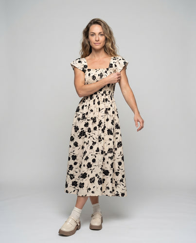 Damen Maxikleid mit Rüschendetails und floralem Muster