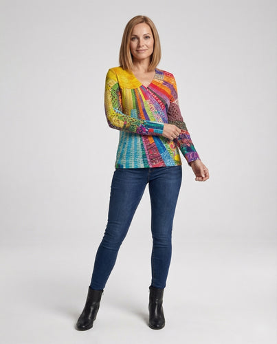 Strickpullover Damen V-Ausschnitt Floral