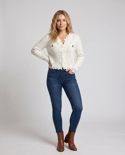 Damen Strickjacke mit floralen Applikationen