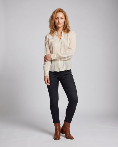 Damen elegante Bluse mit feinen Rüsche-Details und Knopfleistenelementen