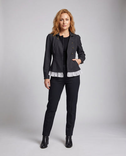 Damen elegante Blazerjacke mit raffiniertem Kragen und goldenen Knopfdetails