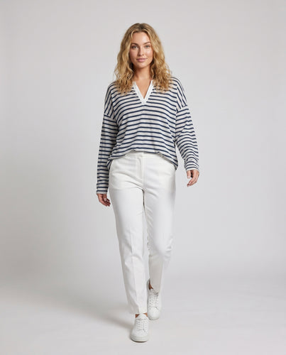 Damen lässiges Langarmshirt mit gestreiftem Design und modernem V-Ausschnitt