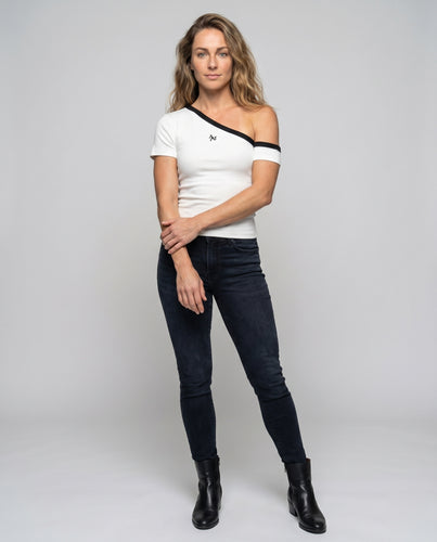 Damen Off-Shoulder Oberteil mit modischen Akzenten