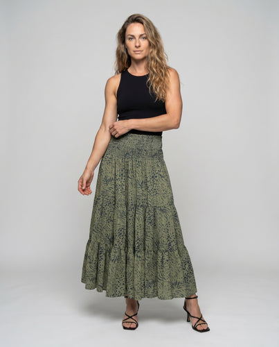 Damen Langärmliger Maxirock mit voluminösem Rüschensaum