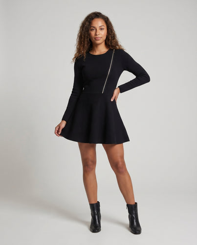 Damen Mini Kleid mit Reißverschluss und weitem Rockschnitt