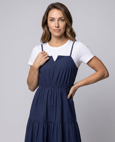 Damen Bequeme Lässiger Lagen-Look Baumwollmix Stufenkleid-Set