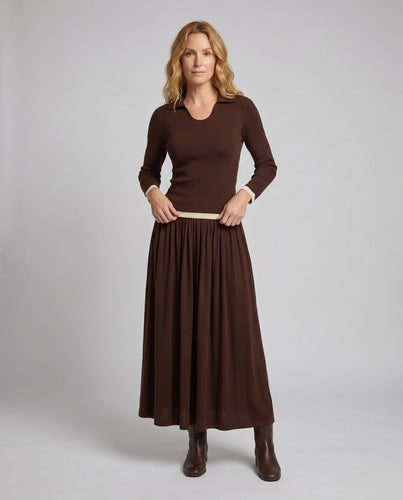 Damen Elegantes Maxikleid mit schickem, eingearbeitetem Oberteil und gerafftem Rock