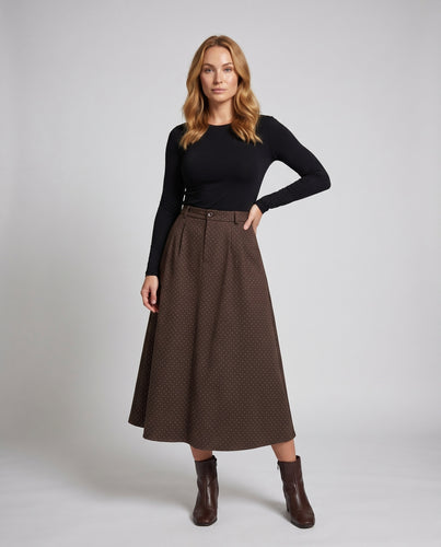 Damen schicker Midi-Rock mit punktuellem Design und elegantem Taillengürtel