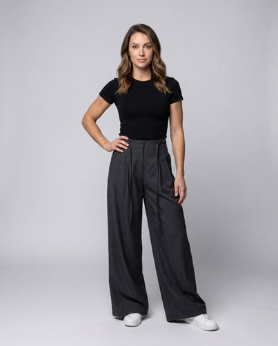 Damen Weit geschnittene Hochbund-Hose mit Taillengürtel