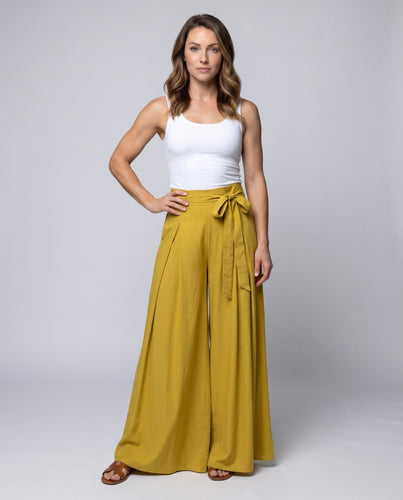 Damen elegante Maxi-Baumwollhose mit seitlichem Knotenverschluss