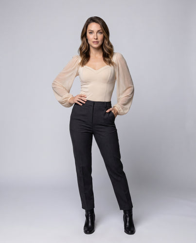 Damen Body mit puffärmel und elegantem Ausschnitt