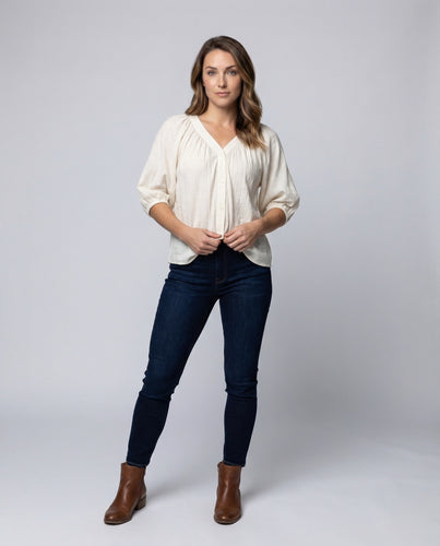 Damen Viskosebluse mit Puffärmeln