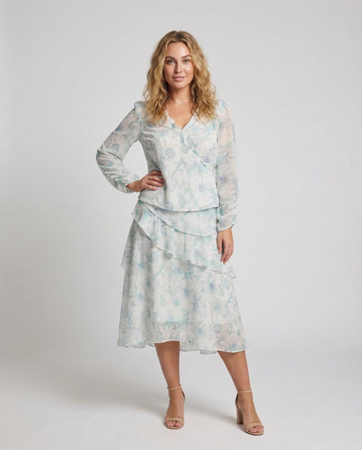 Damen Chiffon Zweiteiler mit Volant Midirock