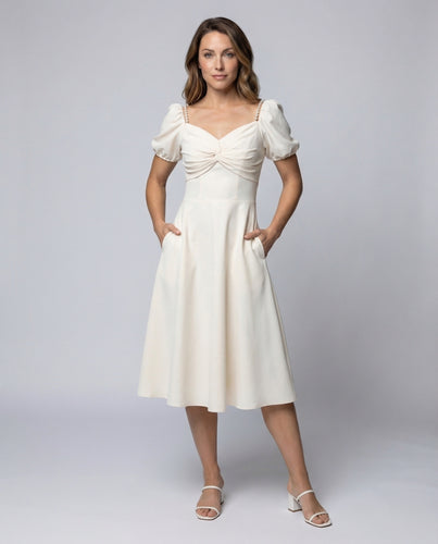 Damen Vintage Midikleid mit Herz Ausschnitt