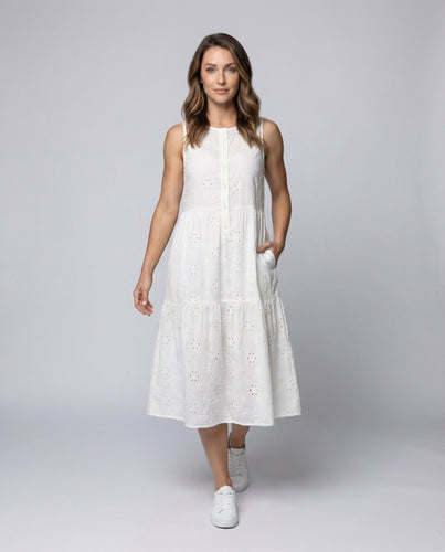 Damen Ärmelloses Broderie A-Linien Kleid mit Taschen