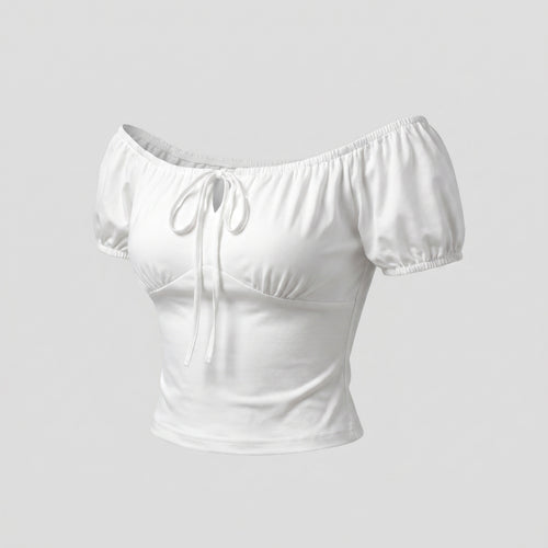 Damen Crop-Top mit dekorativem Schnürung und elegantem Rundhalsausschnitt