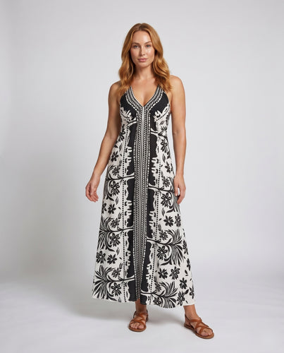Damen Maxikleid mit floralem Design und tiefem V-Ausschnitt
